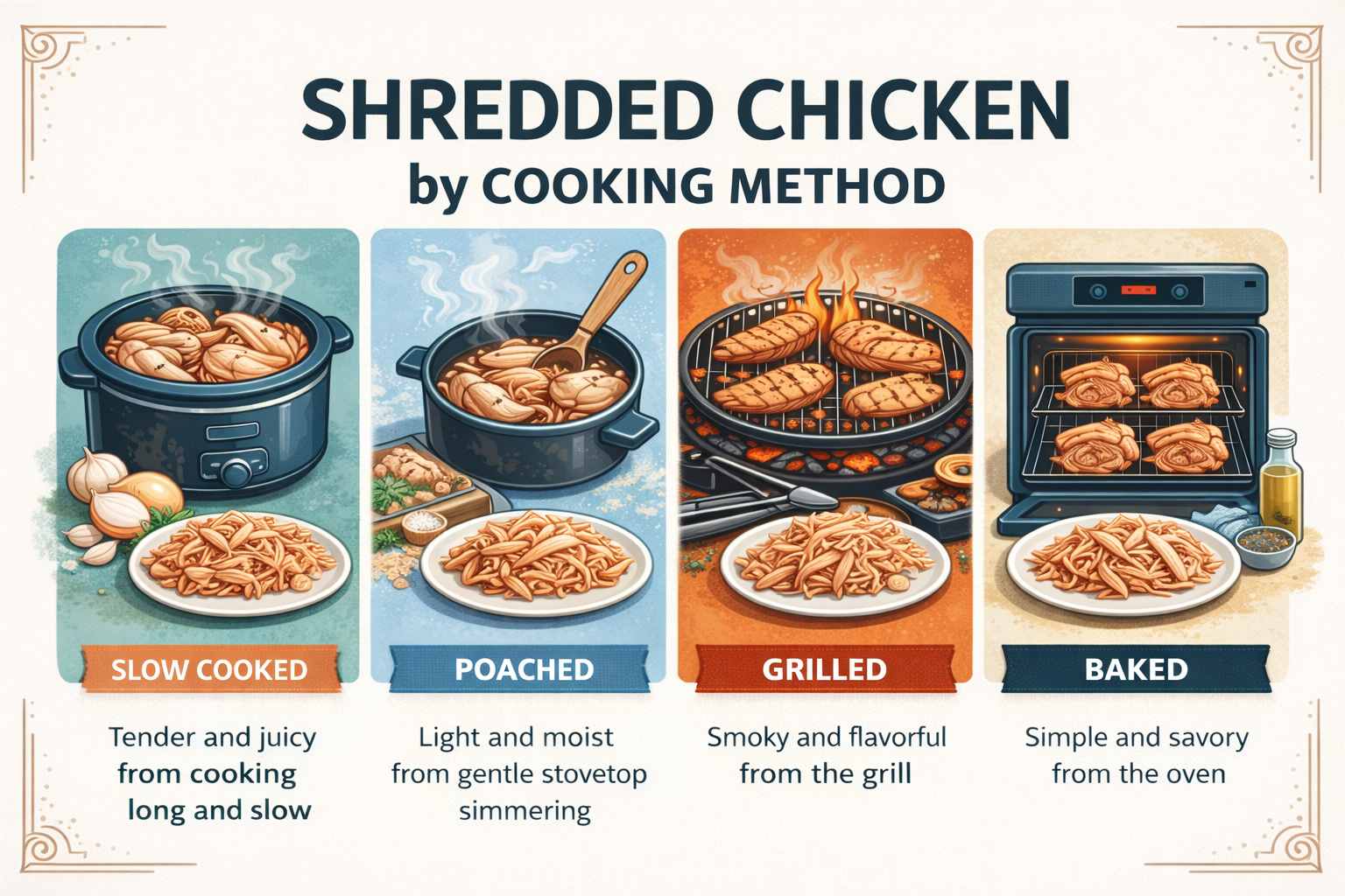 Poultry Cooking Methods Shredded Chicken by Cooking Method – ChickenShredder.blog